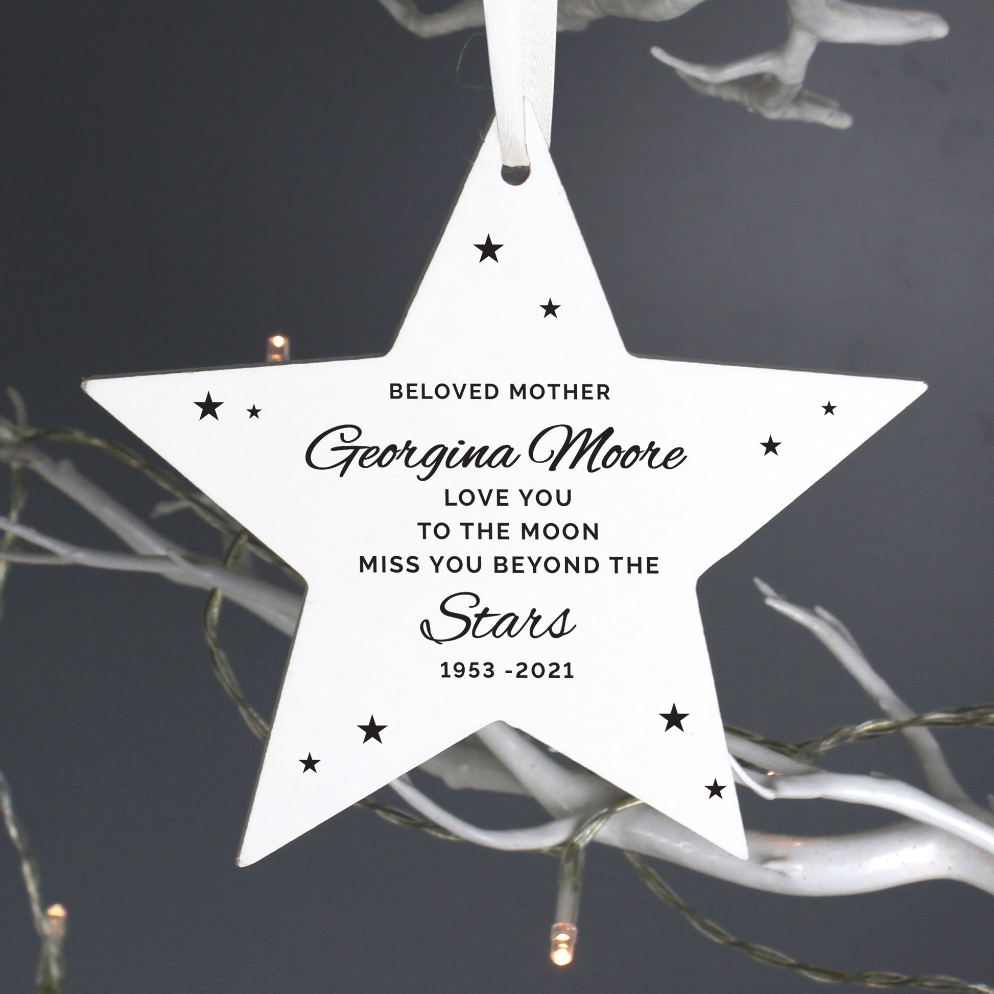 Personalised Miss You Beyond The Stars Wooden Star Decoration - MK&JD Gifts