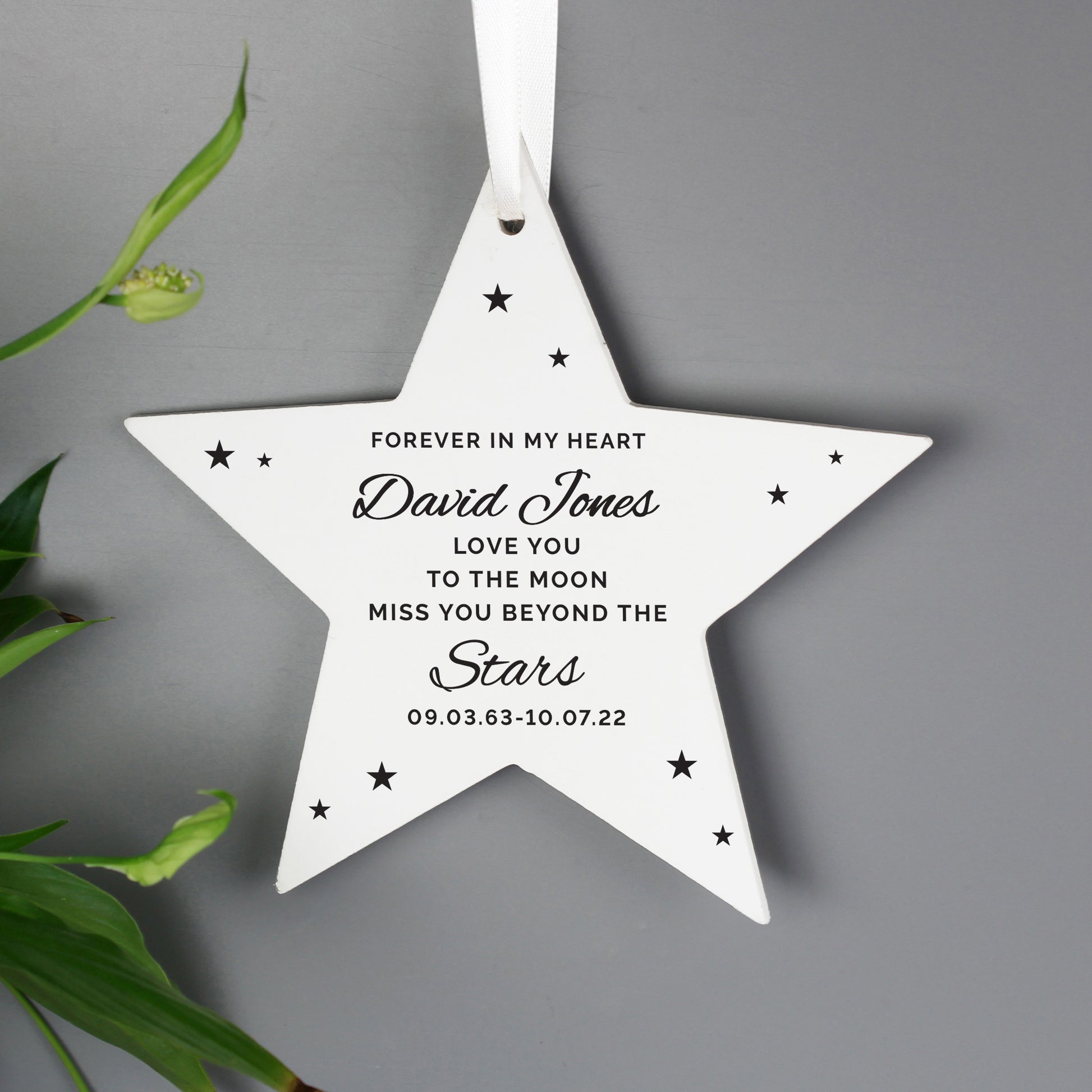 Personalised Miss You Beyond The Stars Wooden Star Decoration - MK&JD Gifts