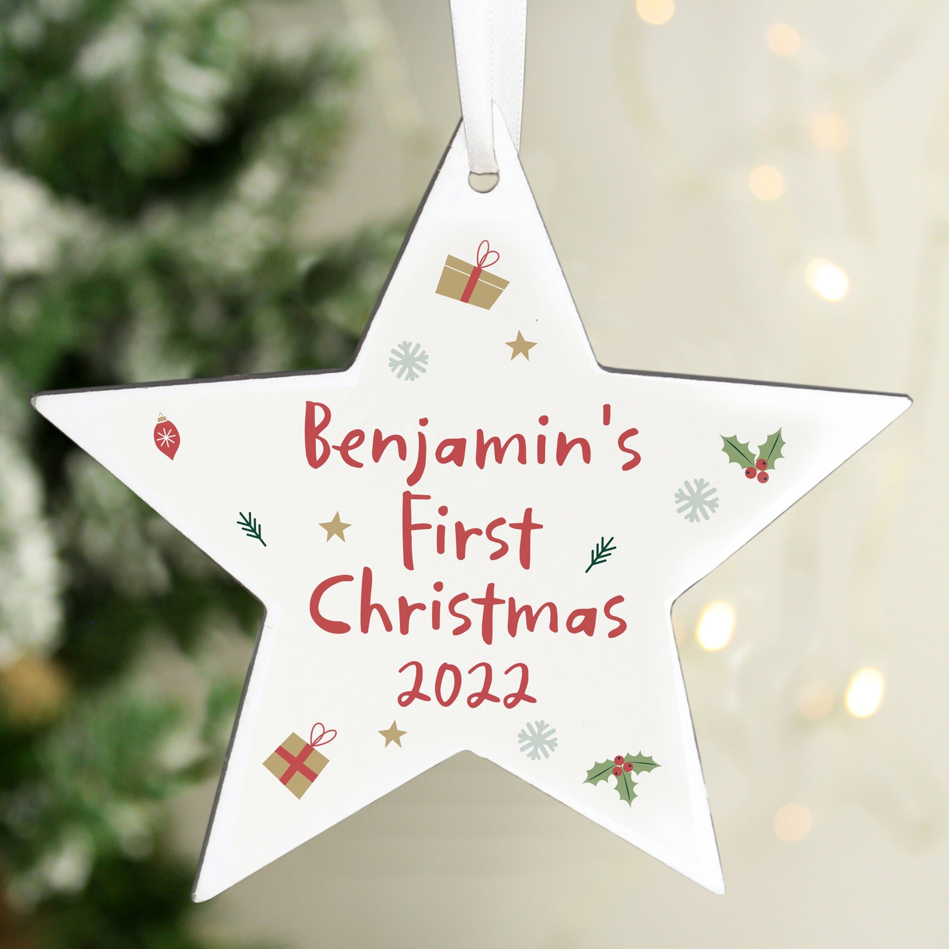 Personalised First Christmas Wooden Star Decoration - MK&JD Gifts