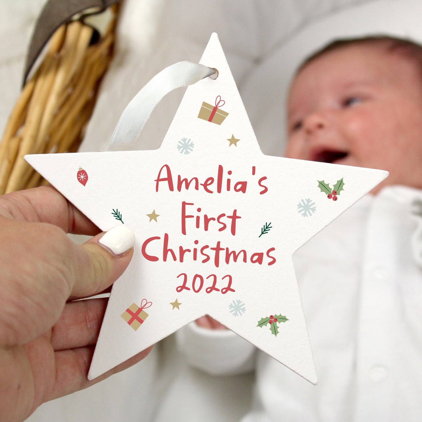 Personalised First Christmas Wooden Star Decoration - MK&JD Gifts