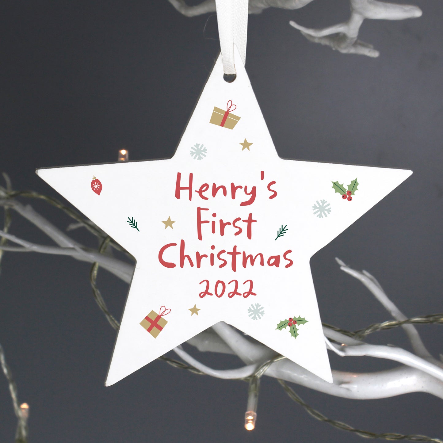 Personalised First Christmas Wooden Star Decoration - MK&JD Gifts