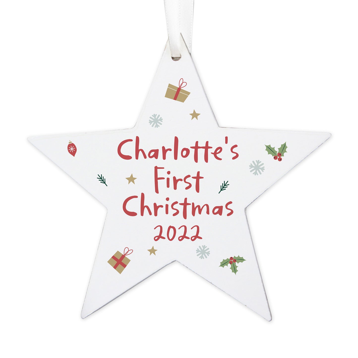 Personalised First Christmas Wooden Star Decoration - MK&JD Gifts