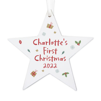 Personalised First Christmas Wooden Star Decoration - MK&JD Gifts