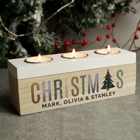 Personalised Christmas Tree Triple Tea Light Box - MK&JD Gifts