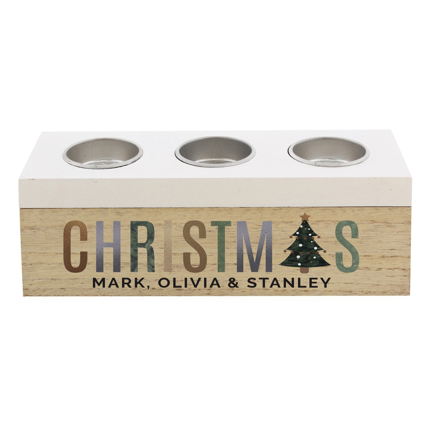 Personalised Christmas Tree Triple Tea Light Box - MK&JD Gifts