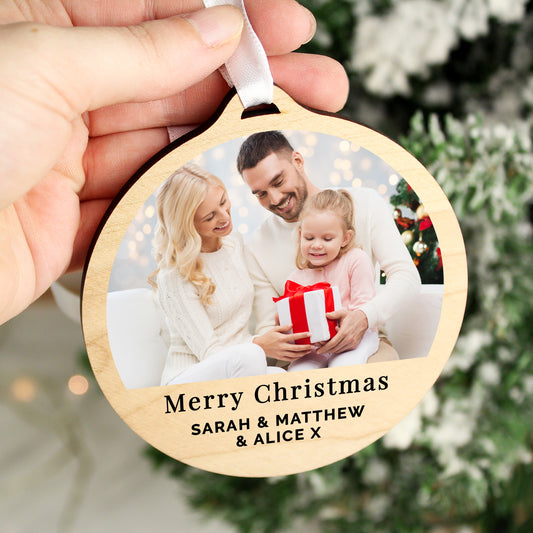 Personalised Photo Upload Round Wooden Decoration - MK&JD Gifts