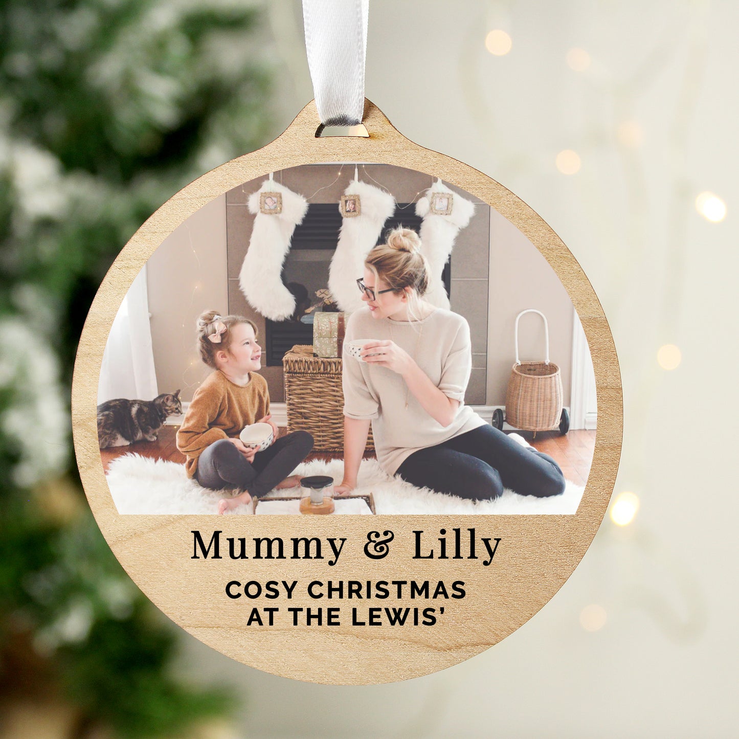 Personalised Photo Upload Round Wooden Decoration - MK&JD Gifts