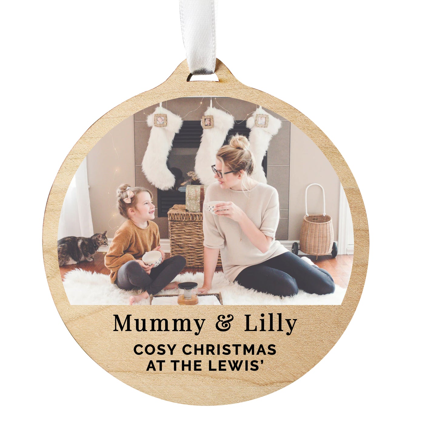 Personalised Photo Upload Round Wooden Decoration - MK&JD Gifts