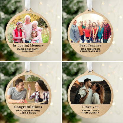 Personalised Photo Upload Round Wooden Decoration - MK&JD Gifts