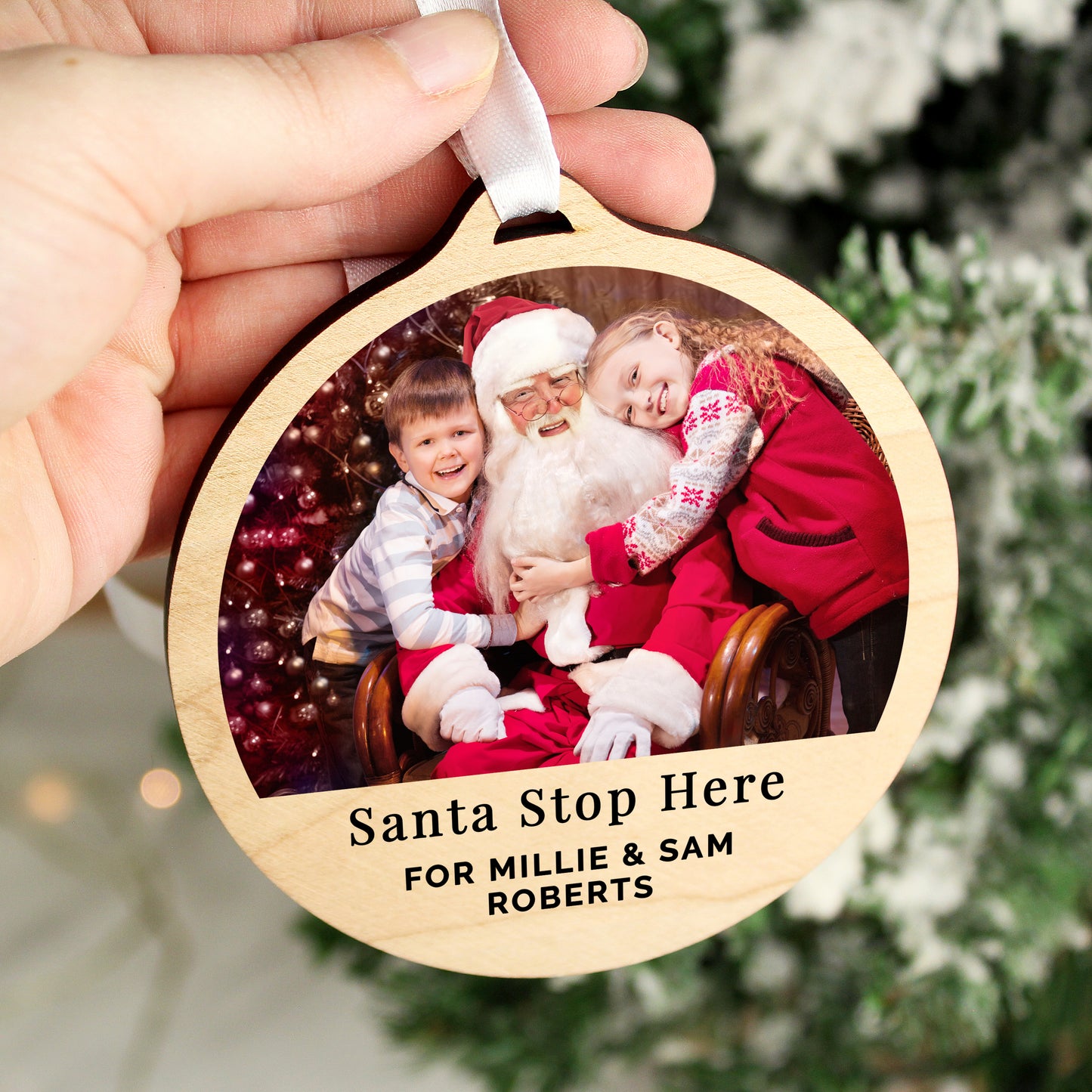 Personalised Photo Upload Round Wooden Decoration - MK&JD Gifts