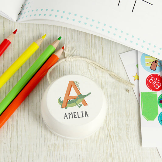 Personalised Animal Alphabet White Wooden Yoyo - MK&JD Gifts