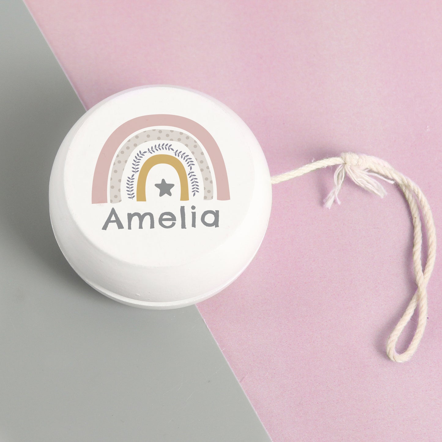 Personalised Rainbow White Wooden Yoyo - MK&JD Gifts