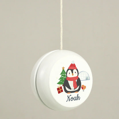 Personalised Christmas Penguin White Wooden Yoyo - MK&JD Gifts
