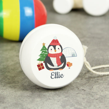 Personalised Christmas Penguin White Wooden Yoyo - MK&JD Gifts