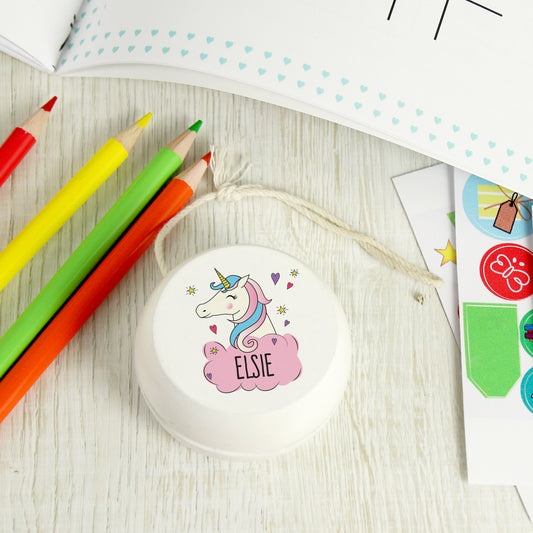 Personalised Unicorn White Wooden Yoyo - MK&JD Gifts