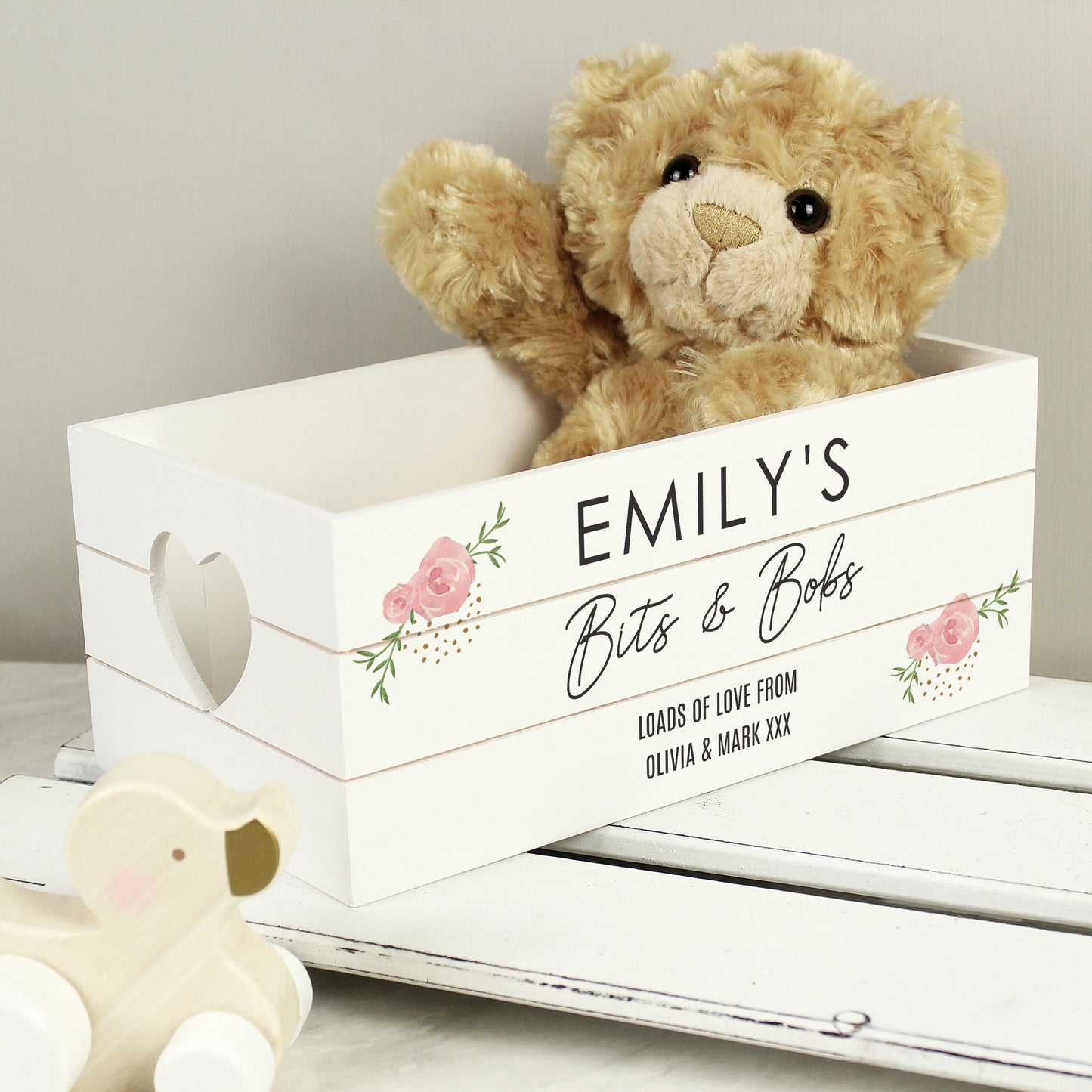 Personalised Abstract Rose White Wooden Crate - MK&JD Gifts