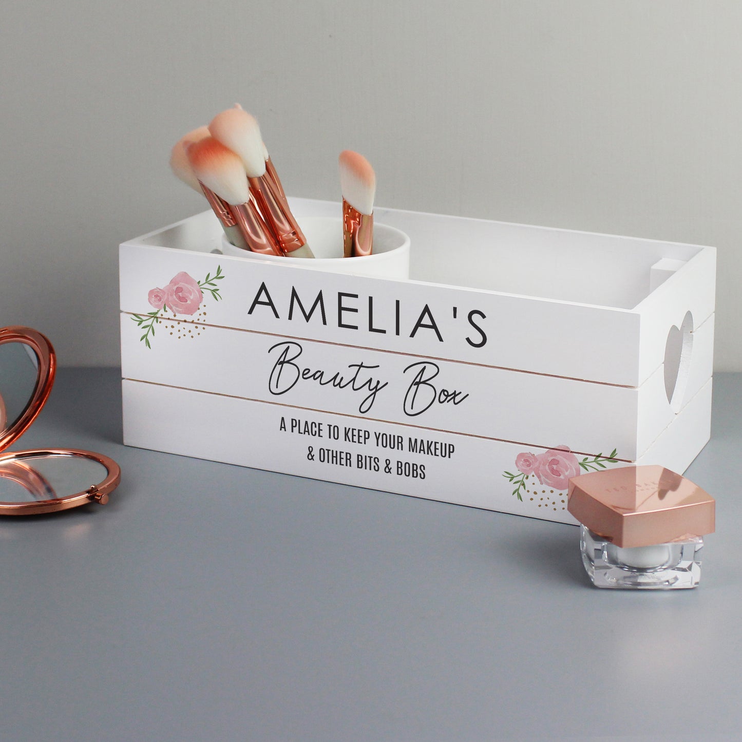 Personalised Abstract Rose White Wooden Crate - MK&JD Gifts