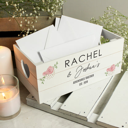 Personalised Abstract Rose White Wooden Crate - MK&JD Gifts