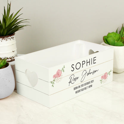 Personalised Abstract Rose White Wooden Crate - MK&JD Gifts