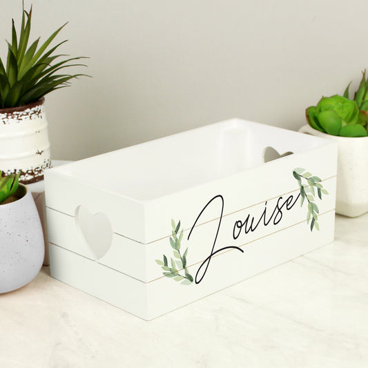 Personalised Name Only Botanical White Wooden Crate - MK&JD Gifts