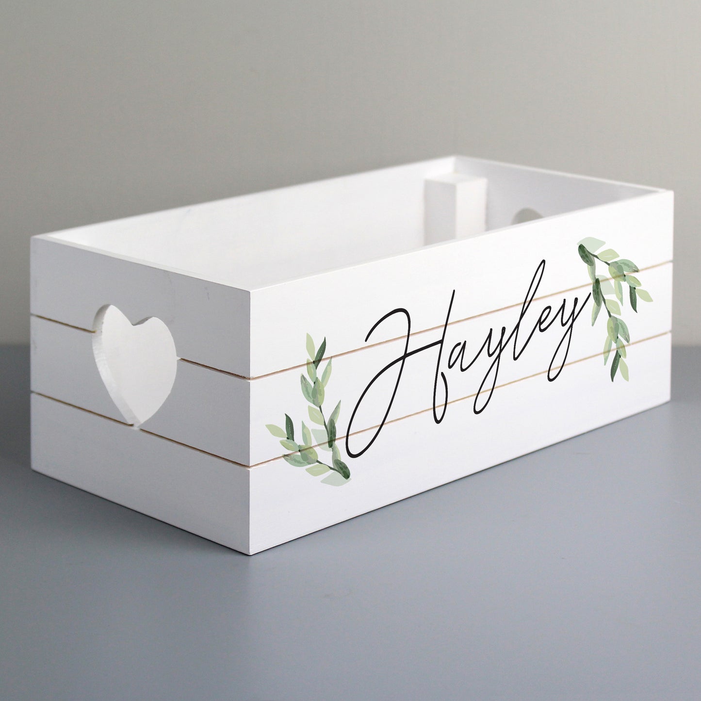 Personalised Name Only Botanical White Wooden Crate - MK&JD Gifts