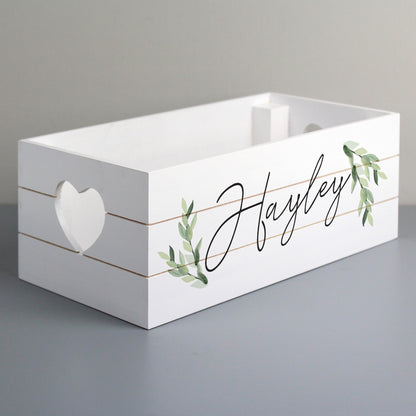 Personalised Name Only Botanical White Wooden Crate - MK&JD Gifts