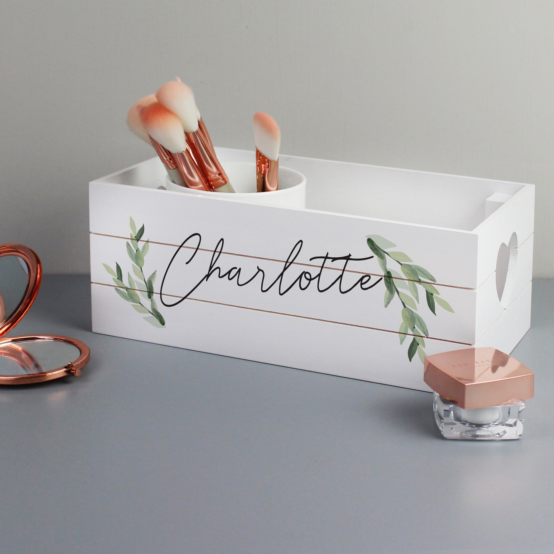 Personalised Name Only Botanical White Wooden Crate - MK&JD Gifts