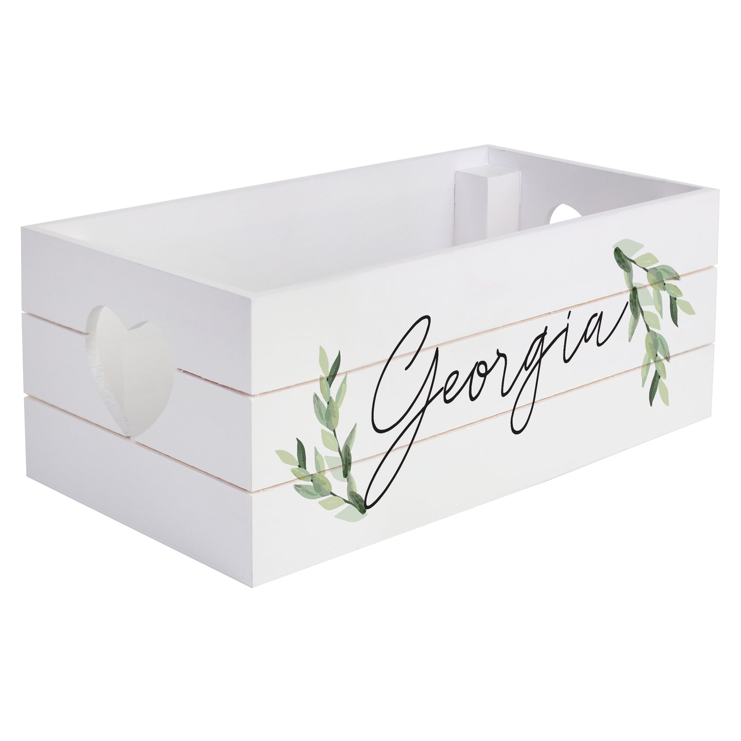 Personalised Name Only Botanical White Wooden Crate - MK&JD Gifts