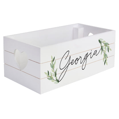 Personalised Name Only Botanical White Wooden Crate - MK&JD Gifts