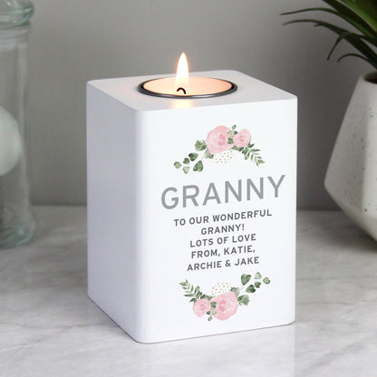 Personalised Abstract Rose White Wooden Tea light Holder - MK&JD Gifts