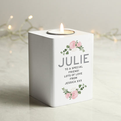 Personalised Abstract Rose White Wooden Tea light Holder - MK&JD Gifts