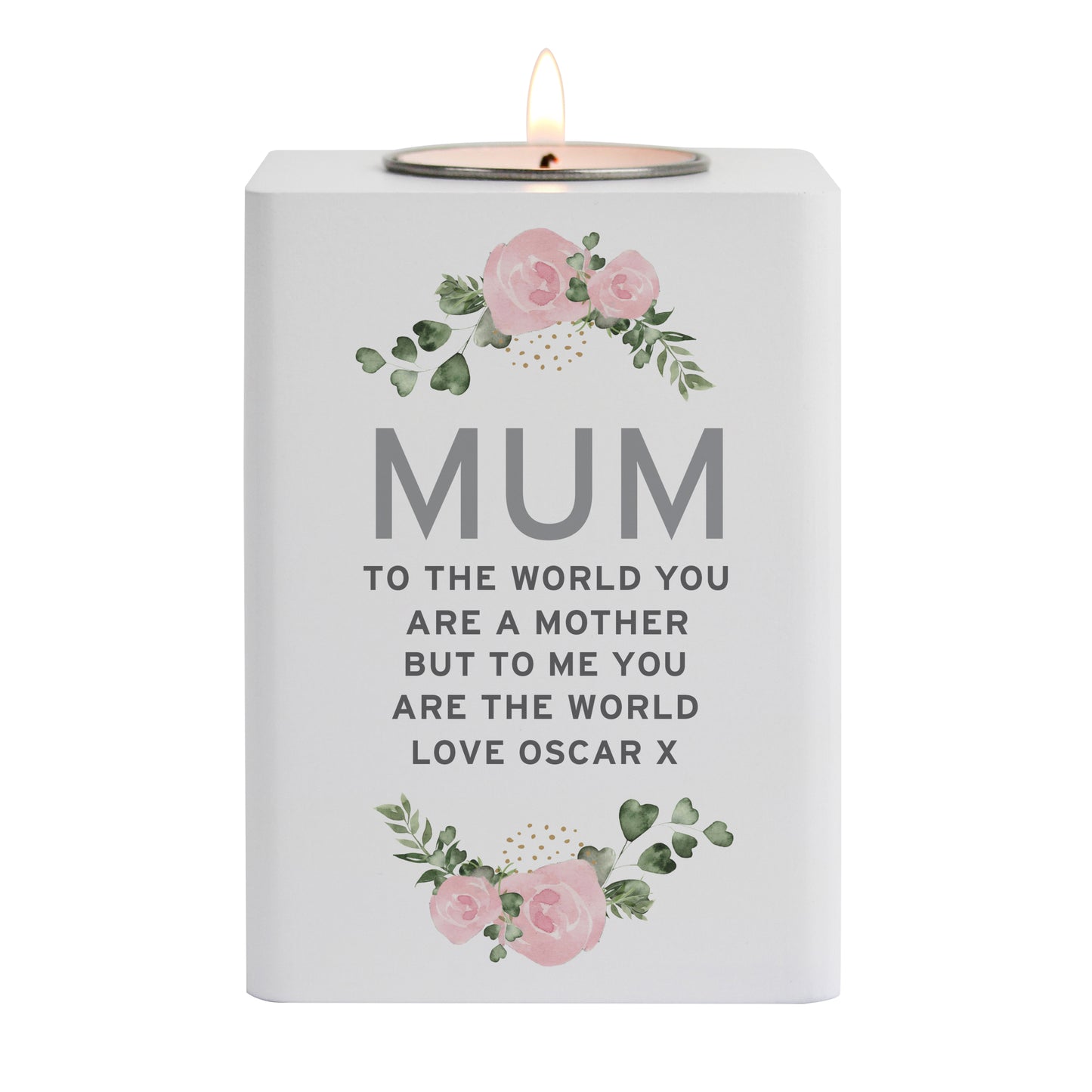 Personalised Abstract Rose White Wooden Tea light Holder - MK&JD Gifts
