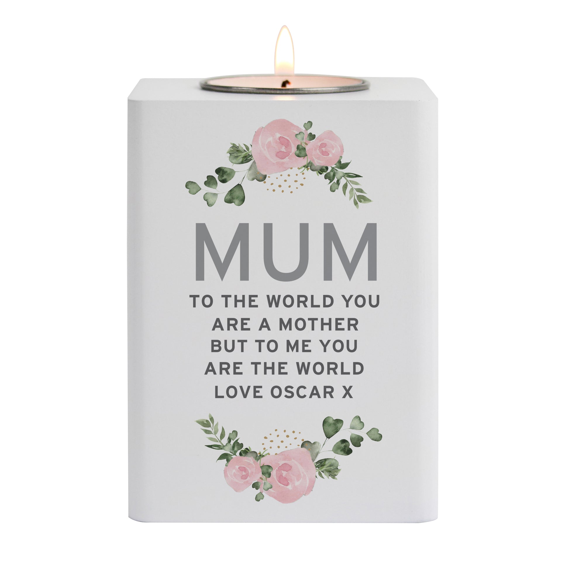 Personalised Abstract Rose White Wooden Tea light Holder - MK&JD Gifts
