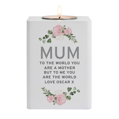 Personalised Abstract Rose White Wooden Tea light Holder - MK&JD Gifts