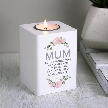 Personalised Abstract Rose White Wooden Tea light Holder - MK&JD Gifts