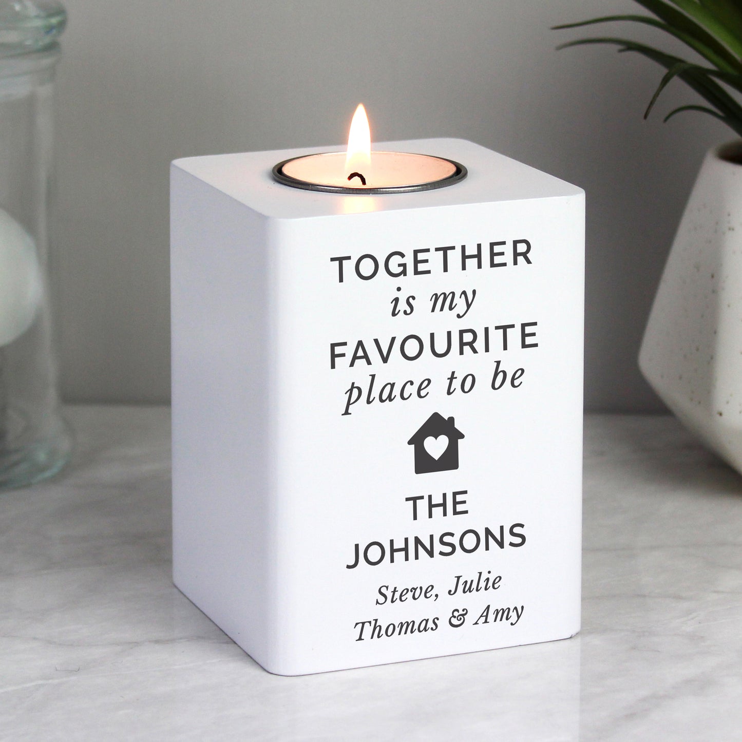 Personalised Home White Wooden Tea light Holder - MK&JD Gifts