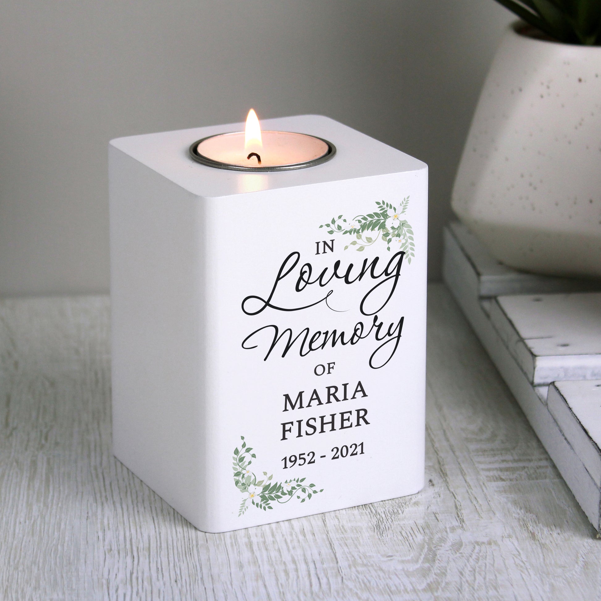 Personalised In Loving Memory White Wooden Tea light Holder - MK&JD Gifts