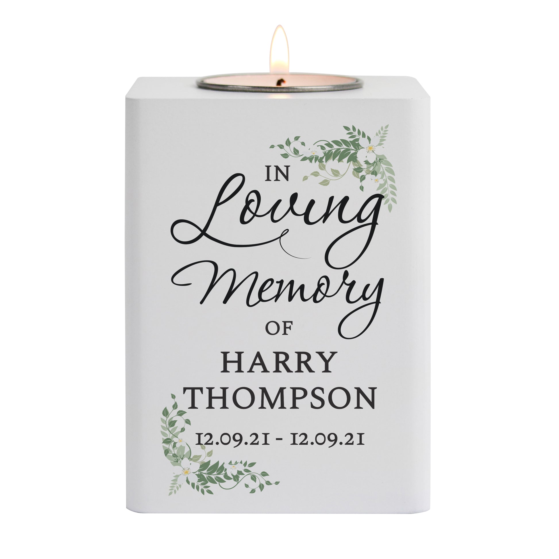 Personalised In Loving Memory White Wooden Tea light Holder - MK&JD Gifts
