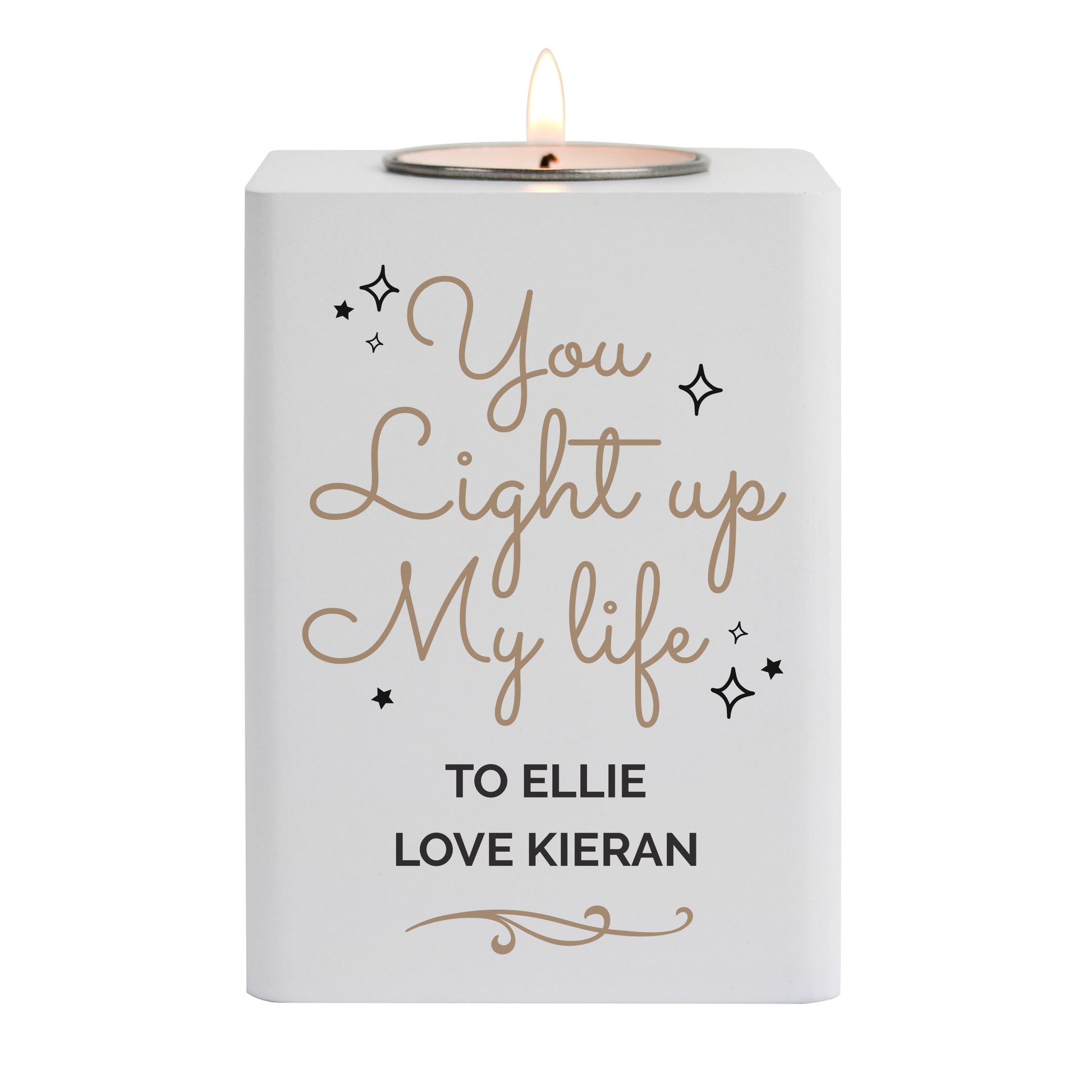 Personalised Light Up My Life White Wooden Tea light Holder - MK&JD Gifts