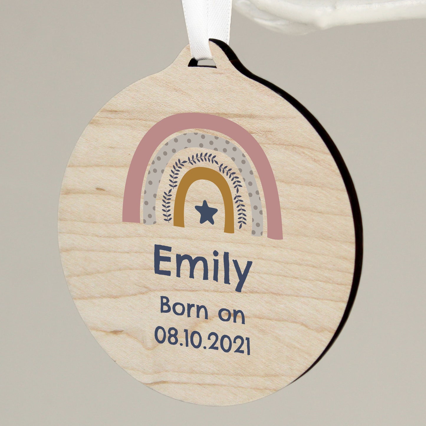 Personalised Pink Rainbow Round Wooden Decoration - MK&JD Gifts