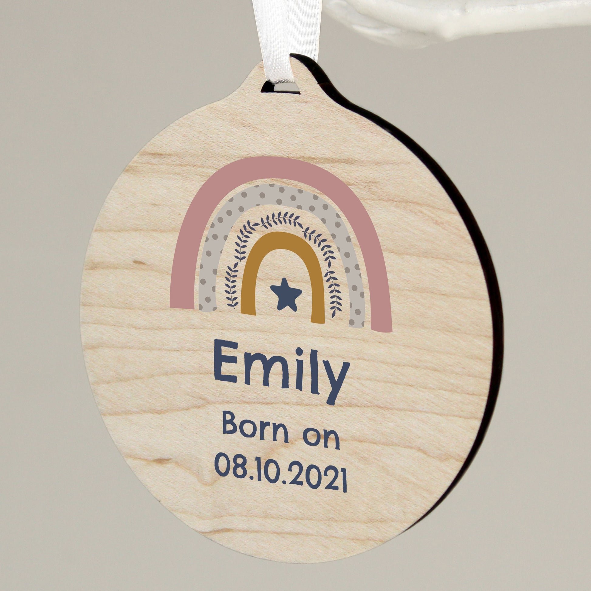 Personalised Pink Rainbow Round Wooden Decoration - MK&JD Gifts