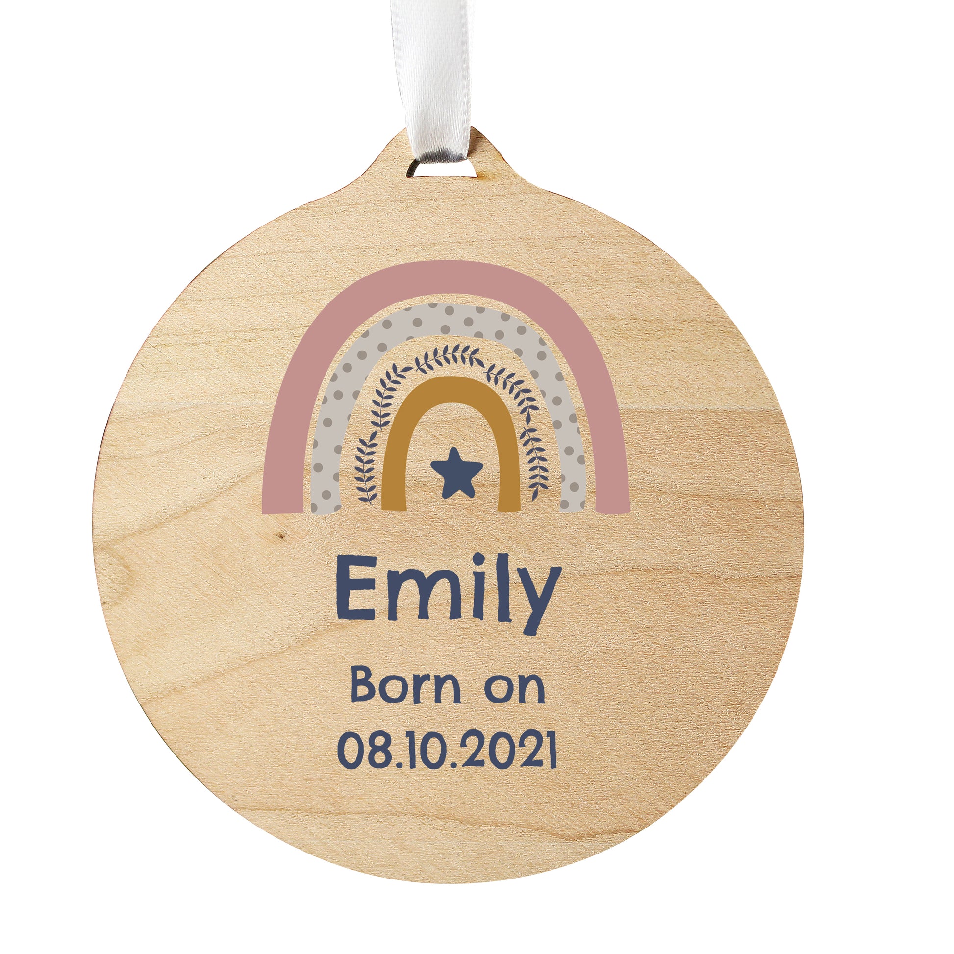 Personalised Pink Rainbow Round Wooden Decoration - MK&JD Gifts