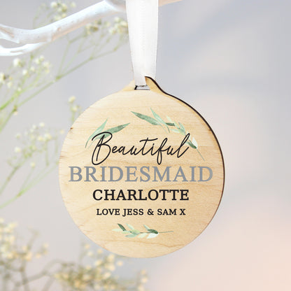 Personalised Leaf Decor Round Wooden Decoration - MK&JD Gifts