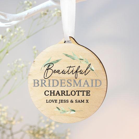 Personalised Leaf Decor Round Wooden Decoration - MK&JD Gifts
