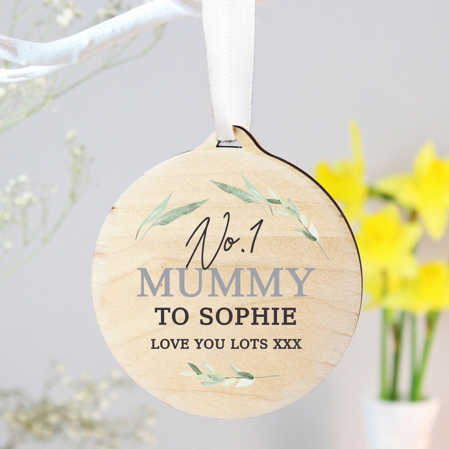 Personalised Leaf Decor Round Wooden Decoration - MK&JD Gifts