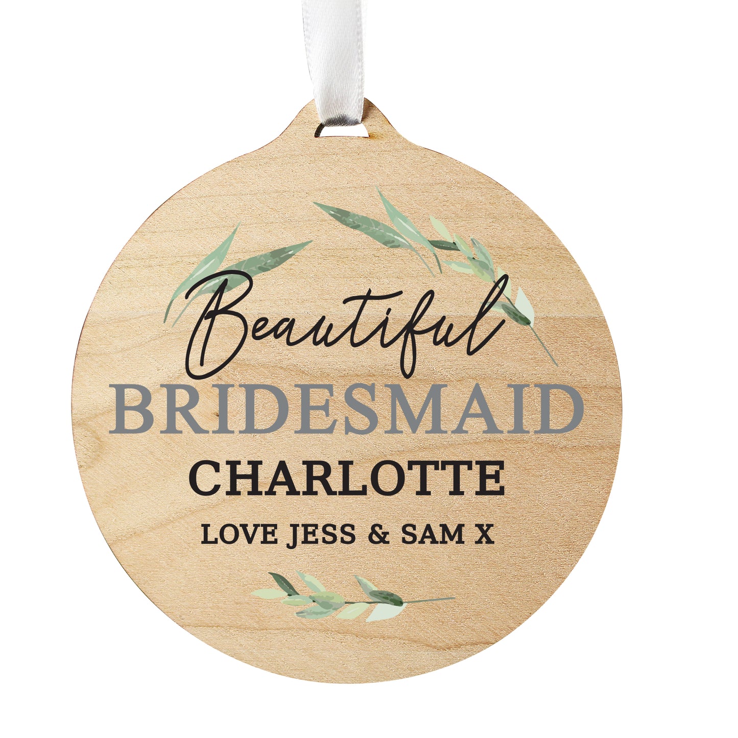 Personalised Leaf Decor Round Wooden Decoration - MK&JD Gifts