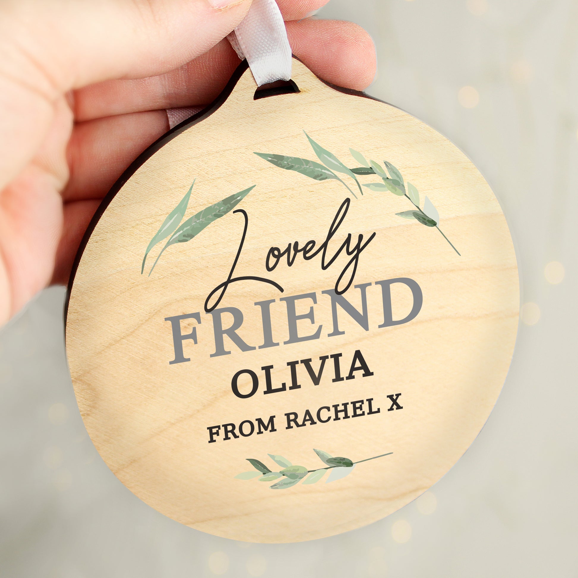 Personalised Leaf Decor Round Wooden Decoration - MK&JD Gifts