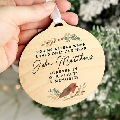 Personalised Robin Memorial Round Wooden Decoration - MK&JD Gifts