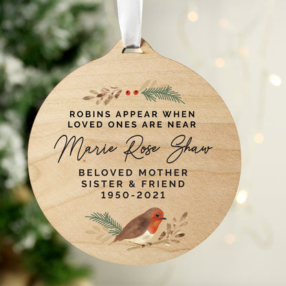 Personalised Robin Memorial Round Wooden Decoration - MK&JD Gifts