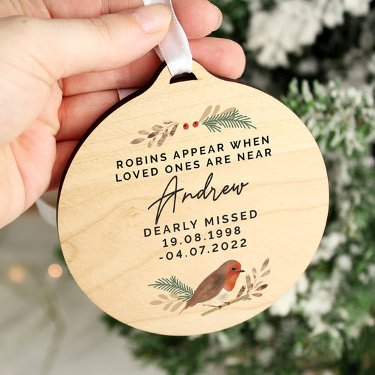 Personalised Robin Memorial Round Wooden Decoration - MK&JD Gifts